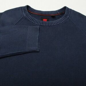 Strellson Sweater Mens XL Blue Bosco-R Crewneck Knit Pullover Leather Patch